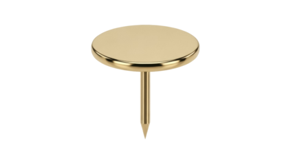 Isolated golden push pin tack against neutral setting used for office memo boards