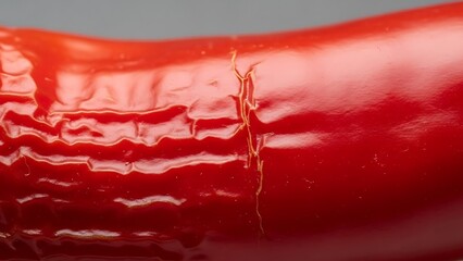 Close-up showing texture and slight imperfections on a glossy red pepper