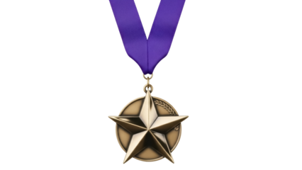 Isolated military bronze star medal with purple ribbon, a symbol of honor and valor