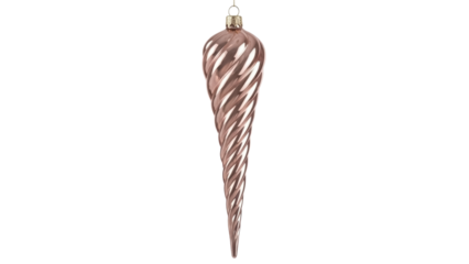Isolated ornamental icicle in rose gold for holiday decor, Christmas tree ornament