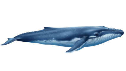Isolated Blue whale illustration in side view, large marine mammal, ocean animal