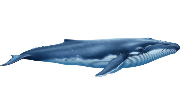 Isolated Blue whale illustration in side view, large marine mammal, ocean animal