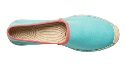 Isolated summer espadrille flat shoe in blue canvas and jute rope heel, fashion clothing