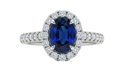 Isolated stunning sapphire diamond ring, exquisite halo, luxurious gem, elegant jewelry design