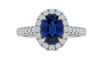Isolated stunning sapphire diamond ring, exquisite halo, luxurious gem, elegant jewelry design