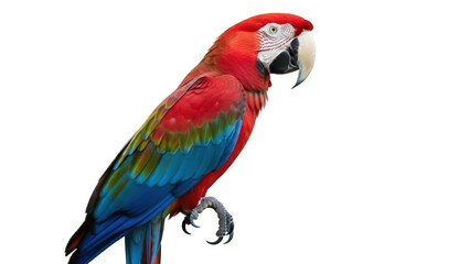 Fototapeta premium Isolated scarlet macaw portrait, bright red feathers, vivid colorful bird in a studio shot