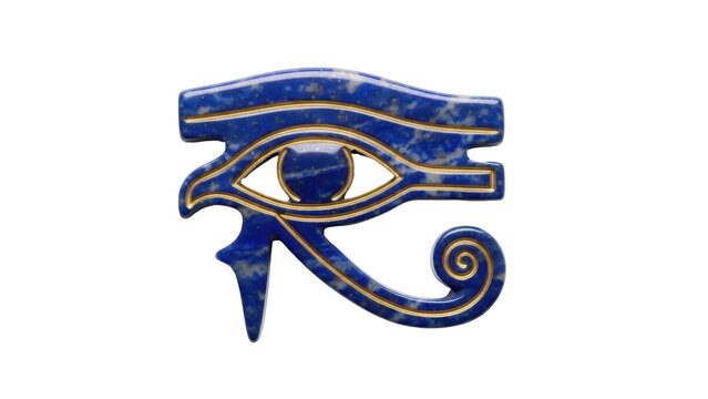 Isolated lapis lazuli Eye of Horus pendant, amulet of the ancient Egyptian falcon god
