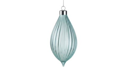 Isolated Christmas ornament, aqua teardrop with ribbing for festive holiday designs