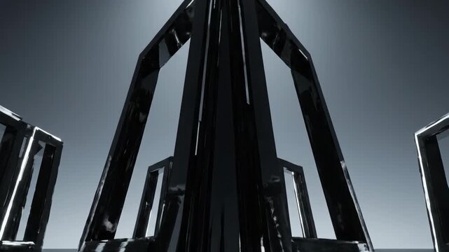 Abstract Architectural Framework of Gleaming Black Obsidian Structures, Evoking Futuristic Designs and Sleek, Modern Spaces