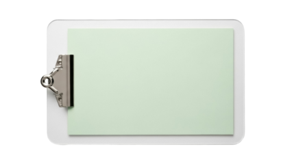 Isolated pale green paper on a clear clipboard, blank template for display or message