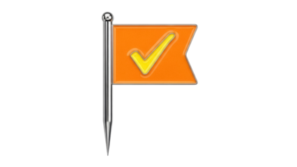 Isolated metallic flag pin, confirmation mark, completed project, golden color check icon