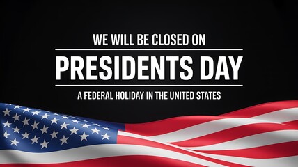 A striking announcement declares a closure for presidents day accompanied by a vibrant display of the american flag s patriotic colors