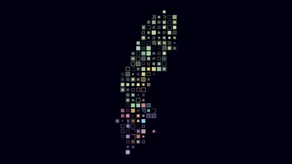 Sweden animated country shape. Pulsating colored dots on the map of the country. Large size square blocks. Digital style Sweden map on dark background. Classy animation video. - Powered by Adobe