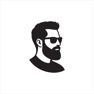  Silhouette hipster man with beard wearing sunglasses vector illustration
