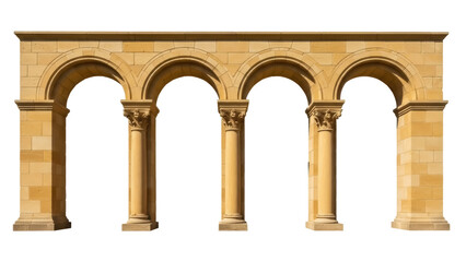 Fototapeta premium Isolated architectural stone facade with arches and columns, ancient historical building