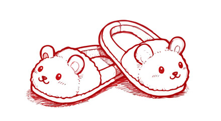 Cute animal slippers in a cozy sketch doodle style
