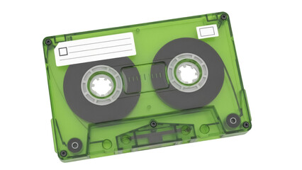 Obraz premium Isolated green audio cassette tape for music recordings and retro sound media playback