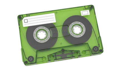 Isolated green audio cassette tape for music recordings and retro sound media playback