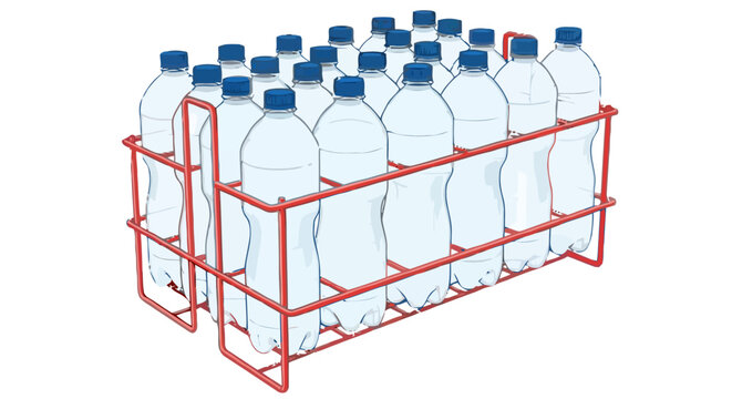 Water bottles in a red crate