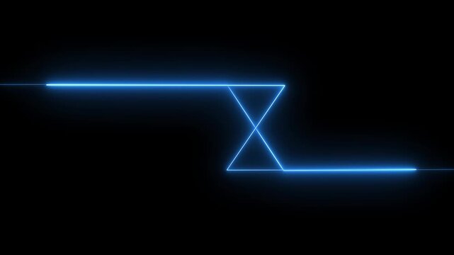 Moving neon line stripes animation. Neon laser line on black background. Neon curve line technology. Glowing neon curve laser lines.