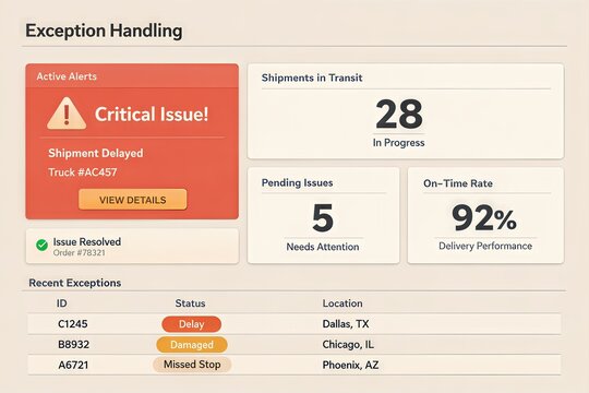 Critical Logistics Alert Dashboard for Exception Handling and Shipment Management in Transportation Tracking with High Delivery Performance Efficiency