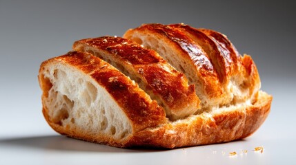 A freshly baked loaf of artisan bread showcasing a golden crust and soft, fluffy interior, perfect for any meal or occasion, illustrating the art of baking and culinary craftsmanship.