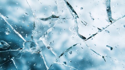 Close-up of beautiful shards of shattered glass creating a mesmerizing pattern, reflecting light and showcasing texture. This image represents fragility and complexity.