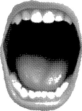Opened woman mouth in scream as retro halftone collage elements for mixed media design. Lips in halftone texture, dotted pop art style