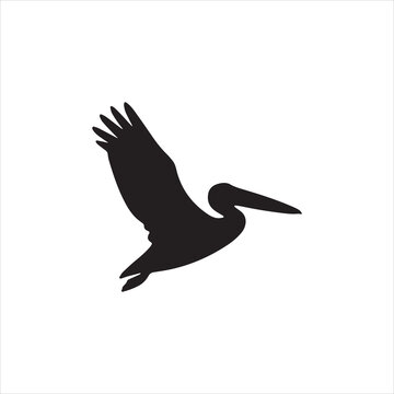  Silhouette pelican bird flying in black vector illustration