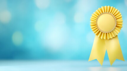 Gold award ribbon shines on blue backdrop decorative gold ribbon highlights success