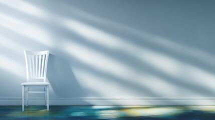 Blue wall room features chair chair sits in room blue painted wall forms backdrop