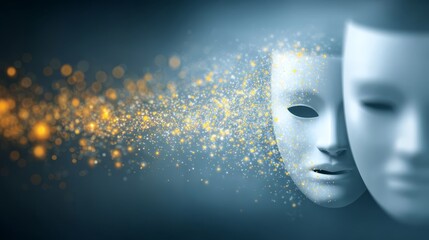 Elegant white mask adorned with gold glitter design stunning white mask featuring intricate gold glitter detail