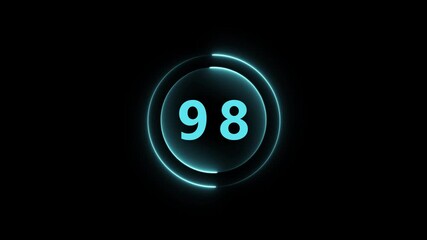 Futuristic Neon Circle Displaying Number 98 On Black ninety eight digit
