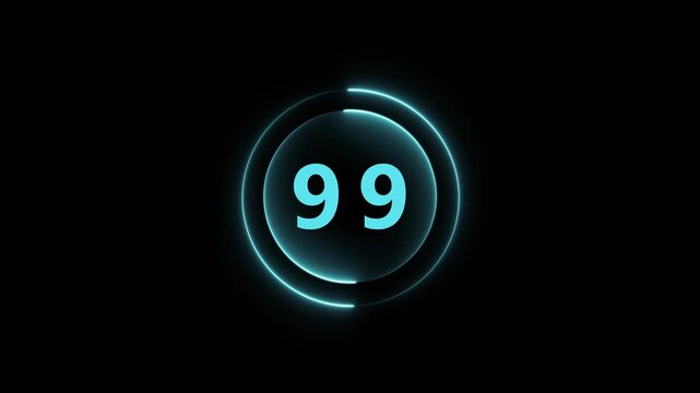 Cyan Neon Ring With Number 99 On Black Backdrop ninety nine digit