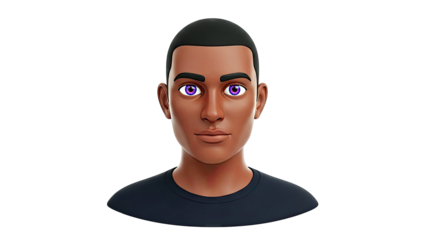 3D Rendered Male Avatar with Purple Eyes