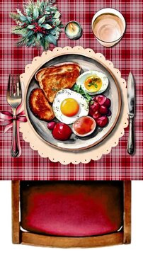 Vertical watercolor animation of a dinner table being set from a top-down view. Ideal for holiday party planning, food blogs, restaurants, or festive social media content.