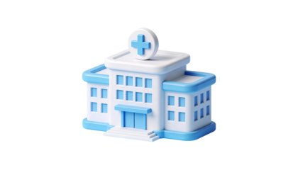 Clean 3D hospital icon with medical cross. Perfect for healthcare apps, hospital management systems, medical services, telemedicine platforms, and health tech products.