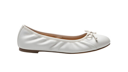 White Leather Ballet Flat Shoe Product Shot with Bow Detail
