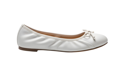 White Leather Ballet Flat Shoe Product Shot with Bow Detail