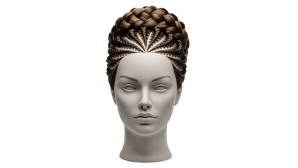 Mannequin Head with Intricate Braided Updo Hairstyle, Isolated on White Background