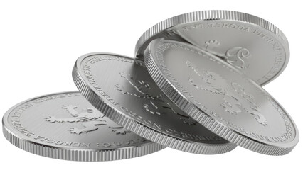 Isolated silver coins featuring an image of the Bohemian lion for currency or finance use