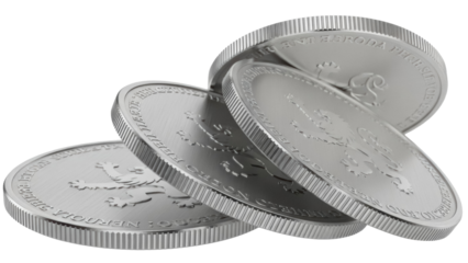 Isolated silver coins featuring an image of the Bohemian lion for currency or finance use