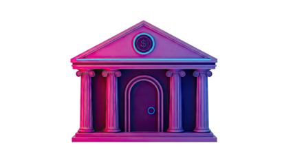 Neon Bank Building Illustration on White Background