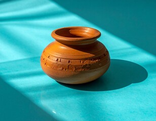 Sunlit Clay Pot Detail with Soft Teal Shadow