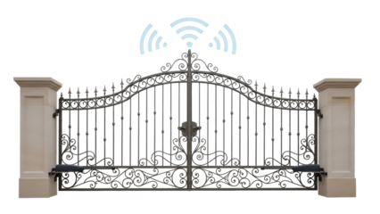 Isolated electronic gate with decorative wrought iron, secure entry or smart home device