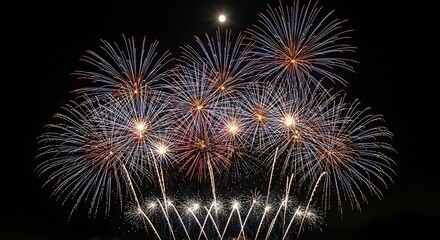 Stunning Fireworks Display Illuminating the Night Sky with Vibrant Colors and Explosions.