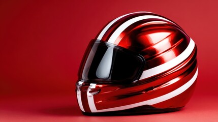 This eye-catching motorcycle helmet features a sleek red and white design, emphasizing safety and style for riders eager to embrace the thrill of the open road.
