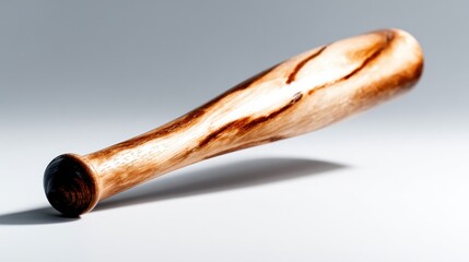 An artistic representation of a classic wooden baseball bat lying diagonally, emphasizes its craftsmanship and significance in sports, evoking nostalgia and memories of the game.