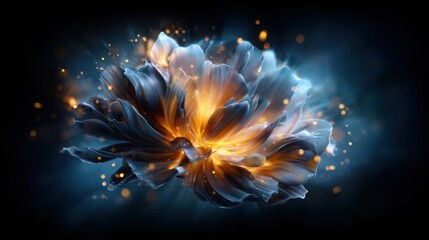 An intricate floral design glows with vibrant colors and dynamic shapes, embodying beauty, creativity, and the emotional connection humans have with nature in an abstract way.