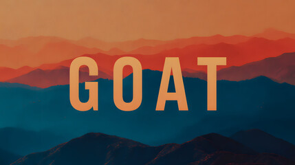 GOAT text overlay on abstract mountain landscape representing achievement and peak performance for motivational concepts